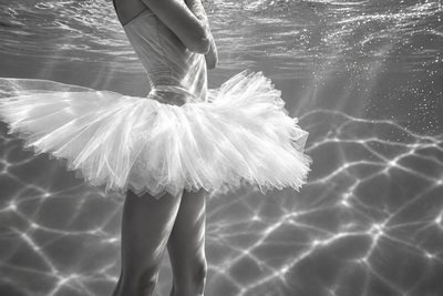 Tulle skirt underwater, black and white