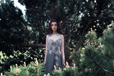 Gown in a garden, late light